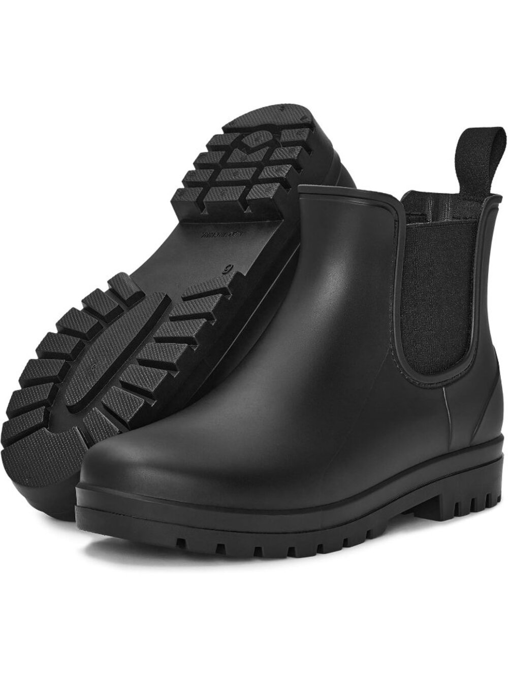 Women's Black Short Rain Boots Chelsea Ankle Boots Non-Slip Matte Rubber Shoes